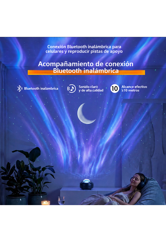 Proyector de estrellas Aurora con bocina Bluetooth, luz nocturna de galaxia y proyector de cielo estrellado