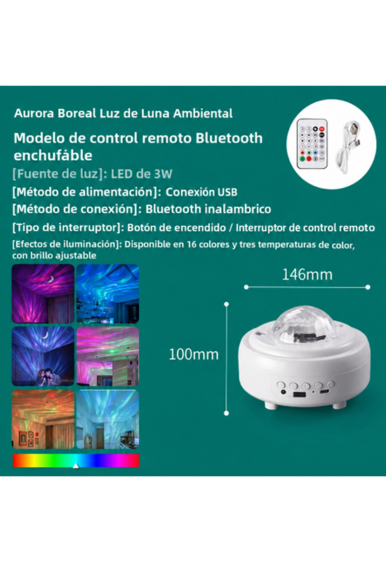 Proyector de estrellas Aurora con bocina Bluetooth, luz nocturna de galaxia y proyector de cielo estrellado